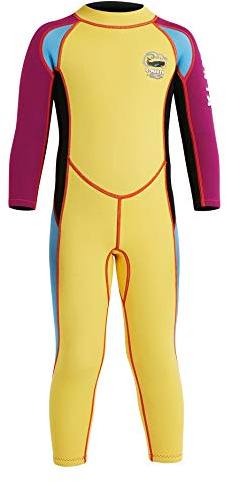 Combinaison de Plongée Garçon Enfant Néoprène 2.5MM Manches Longues pour Plongée Natation Activités Aquatiques Age 3-4 Ans Jaune