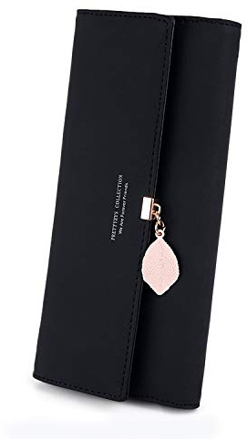 Portafoglio Donna Lungo Cerniera in Pelle, Portafoglio Donna Grande (Nero)