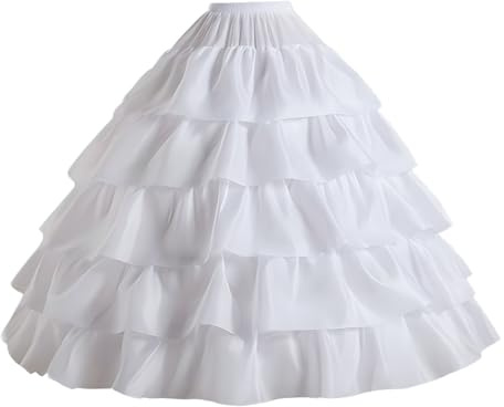 YULUOSHA Damen Reifrock Petticoat Unterrock Petticoat Krinoline Lang 4 Ring 5 Flouncing für Hochzeit Party (Weiß)