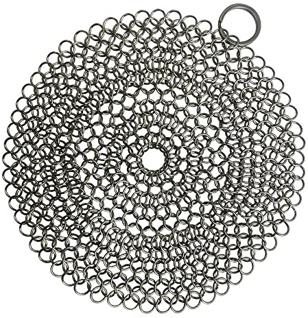 316 Premium Stainless Steel Cast Iron Cleaner, Chainmail Scrubber for Cast Iron Pan Pre-Seasoned Pan Dutch Ovens Waffle Iron Pans Scraper Cast Iron Grill Scraper Skillet Scraper HOVhomeDEVP (8 Inch)