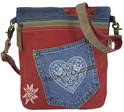 Domelo klein Trachtentasche. Canvas Trachten Umhängetasche mit Herz Aufdruck. Rote Damen Oktoberfest Tasche. Crossbody Bag für Trachtenmode Liebhaber mit Trachtenmotive