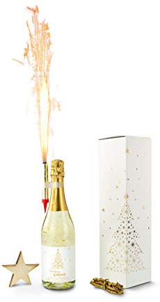 Römer Präsente Geschenkset Goldene Weihnacht: 3-teilig; Perfekt für Weihnachten oder Silvester - trockener Sekt mit Blattgold versetzt (0,75 l) + Tischfeuerwerk für die Flasche + Geschenkbox