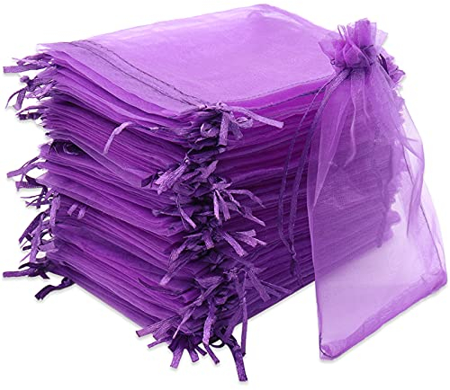 Leeyunbee 100 bolsas de organza moradas de 10 x 15 cm, bolsas de organza, bolsas de regalo, joyas para bodas, fiestas, festivales, fiestas y bodas, cordón de satén