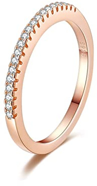925 Sterling Silver 2MM Thin Rose Gold CZ Simulated Diamond Cubic Zirconia Ring Eternity Band Midi Knuckle Finger Engagement Wedding Band Stackable Rings For Her Size 44