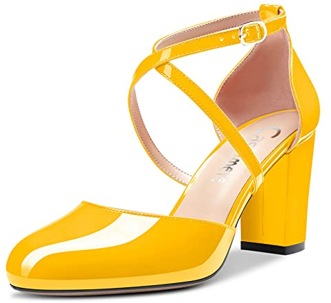 Castamere Femmes Bloc Chunky Mi Talon Heel Rond Bout Lanières Croisées Escarpins Slip-on Classique Cute Dress 8 CM Heels