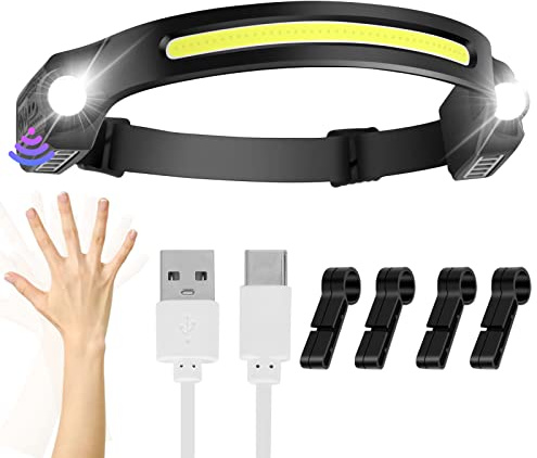 JIASESCS Lampe Frontale Rechargeable,Lampe Frontale LED Ultra Puissante 2 projecteurs XPE LED 260 °Wide View/IPX4 Étanche Mains Libres de poche cadeau pour Adultes Enfants Camping,Course,Pêche