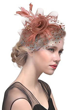 Fascinators 1920s Fascinators Hut Damen Fascinator Blumen Netz Braut Kopfschmuck Haar Clip Hut Feder Haarschmuck Kopfbedeckung Fasching Kostüm Zubehör für Party Kirche Hochzeit Cocktail Club