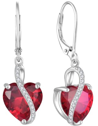 YL Damen Herz Ohrringe 925 Sterling Silber Tropfenohrringe Juli Geburtsstein Rubin Schmuckgeschenke für Mutter Freundin Damen