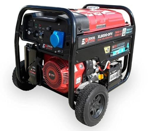 Excel Power Electric and Recoil Start 7.8KW Open Framed Dual-Fuel Generator Agriculture Worksites, Heavy Duty Professional With 2 Year Warranty