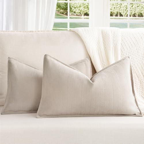 ZWJD Beige Kissenbezug 30x50 2er Set Chenille Kissenbezüge Sofakissen Kissenhüllen mit elegantem Design, weiche und luxuriöse dekorative Dekokissen für Couch, Bett und Heimdekoration