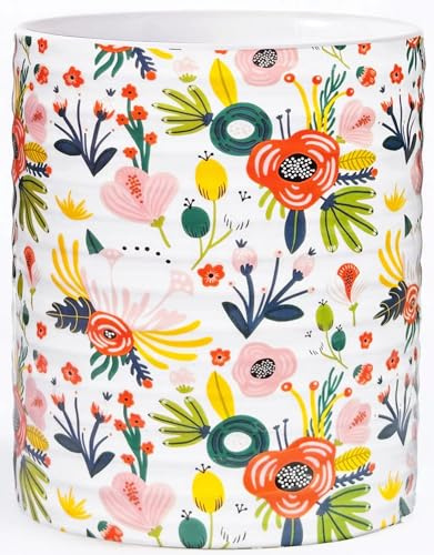 LEAZUL Kitchen Utensil Holder,7.2″Extra Large Stable Garden Floral Pattern Ceramic Utensil Crock,Flower Utensil Organizer for Countertop,Kitchen Decor,Utensil Holder for Housewarming,Wedding Gift