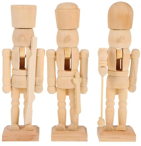SEWACC Lot de 3 casse-noisettes inachevés en bois - 12 cm - Casse-noisette de Noël - Soldat - Vierges - Pour bricolage - Décoration de Noël (style aléatoire)