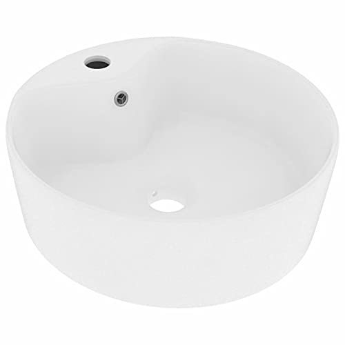 Tidyard Lavandino con Troppopieno,Lavabo da Appoggio in Ceramica,Lavandino da Appoggio,Lavabo in Ceramica,Lavello per Bagno,Cosmetici o Toilette,Lavandino Rotondo Bianco Opaco 36x13 cm