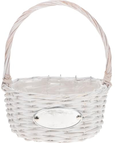 Gadpiparty 1 panier tressé à main petit panier avec anse panier de marché vide bohème panier tressé panier de fée avec anse panier à fruits fait main blanc mariée rond en bois sac à main