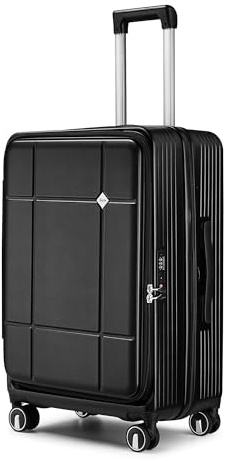 Anysea Handgepäck Koffer Trolley Reisekoffer: Hartschalen Rollkoffer Frontöffnung Erweiterbar 100% PC-Material mit TSA-Schloss, 360°Stummschalten Spinner-Räder,65cm,65L (Schwarz, L)