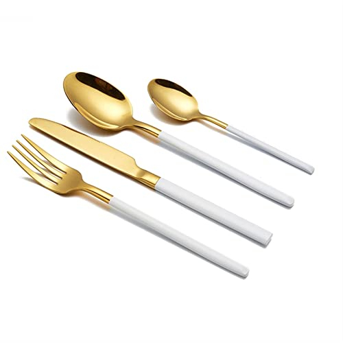 GaRcan Ensembles de Couverts 24 pièces, Ensemble de Couverts dorés, Fourchette, Couteau, cuillère, Ensemble de Couverts de Cuisine, argenterie en Acier Inoxydable, Service de Table, cuillère (Blanc)