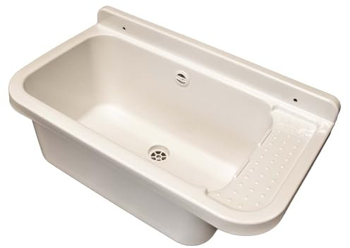 tecuro Ausgussbecken P60, weiß, mit Ablaufgarnitur und Siphon, 17 Liter, 590x340x210 mm