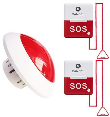 CYSSJF Disabled Person Toilet Alarm (2 SOS Pull Bells+1 Receiver)| Audible-Visual,2m Emergency Pull Cord | Bathroom,Accessible Toilet Emerg Call | Emergency Assistance for Hospital,Hotel,Library,Mall