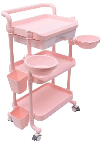 ROEDAX friseurwagen Salon-Rollwagen, Kunststoff-Salonwagen, 3-stufiger Tablett-Aufbewahrungswagen mit Rädern, Trolley-Wagen, Salon-Schönheitswagen tragbar