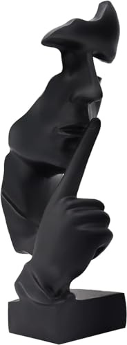 Moderne Skulptur Deko, Figur Skulpturen aus Harz, Silence is Gold Denker Statue, Abstract Kunst Skulpturen Deko, Gesicht Statue, Heimdekoration für Wohnzimmer Schlafzimmer Büro Arbeitszimmer(Schwarz)
