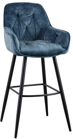 Barhocker MILANO 51cm - petrol schwarz - Samt-Bezug Metall-Gestell | mit Armlehnen, komfortable Fußablage, weiche Haptik, Chesterfield-Steppung, fester Stand, pflegeleicht