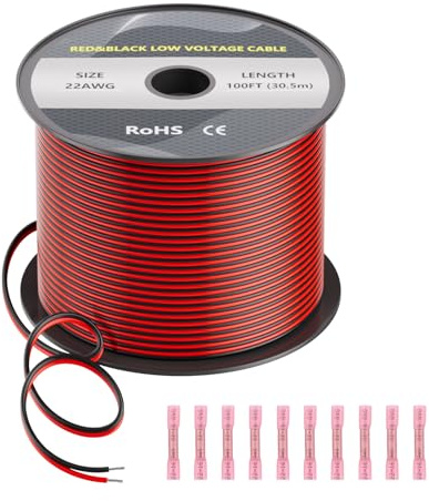 22 AWG Electrical Wire Cable - 2 Line Stranded Tinned Copper Wire, 30m Red and 30m Black Electric Cable Low Voltage Wire PVC Cord for Electronic Equipment LED Strip Lamps Wiring