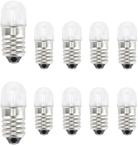 GutReise DC E10 LED Glühbirnen, 10 Stück E10 Ersatz Glühbirnen Miniatur Schraube LED Lampen 0.5Watt 65Lm (Warmweiß, 6V)