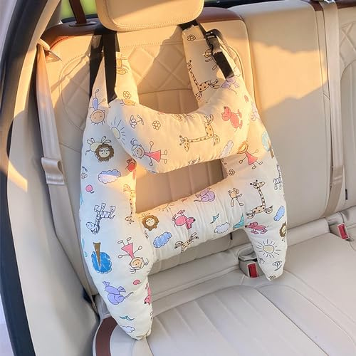 ACAREY H Form Kinder Auto Reisekissen, Schlafkissen Auto Kinder, Verstellbares Nackenkissen, Ergonomisch Geformtes, Unterstützt Körper und Kopf, Weich Atmungsaktiv, Schütteln Reduzieren (Tiere)