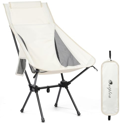 Outplea Chaise Pliante Camping Confortable Légère, Chaise de Plage Pliable Haut, Siege Camping Pliable Portable de Exterieur Randonnée Peche Jardin Barbecue, Blanc