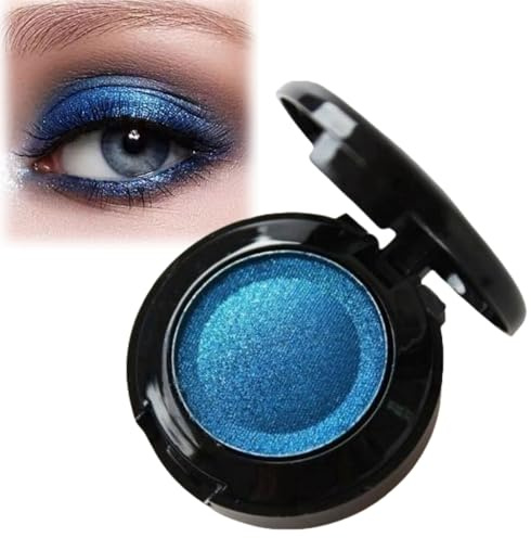 Shimmer Pressed Fine Powder Eyeshadow - Highly Pigmented Pearl Eye Shadow with Mirror and Brush, Waterproof Blue Shimmer for Eye Make-Up