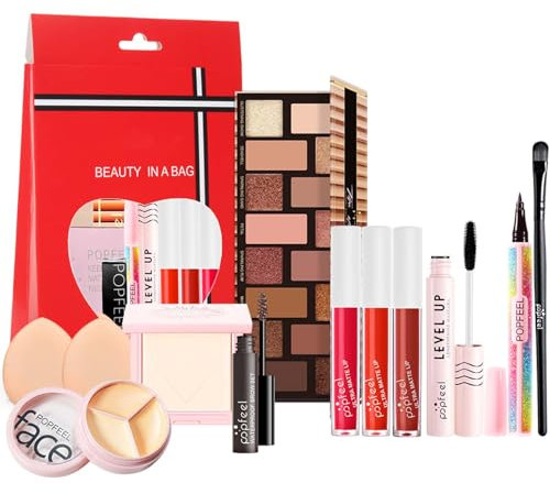All in One Make Up Set, 12PCS Multifunktion Schminke Set für Frauen, Weihnachten Geschenkset mit Lidschatten Mascara Eyeliner Augenbrauen Lipgloss Concealer Setting Puder Schwamm Pinsel für Mädchen