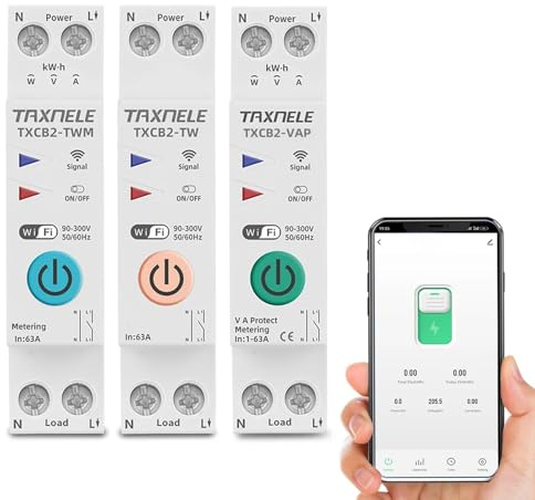 Tuya WIFI Disjoncteur intelligent Mesure de puissance Compteur d'énergie KWh 1P 230V 10A 16A 20A 25A 32A 40A 50A 63A VAP Rail DIN Smart Life Télécommande Switch (TXCB2-TW No metering, 10A)