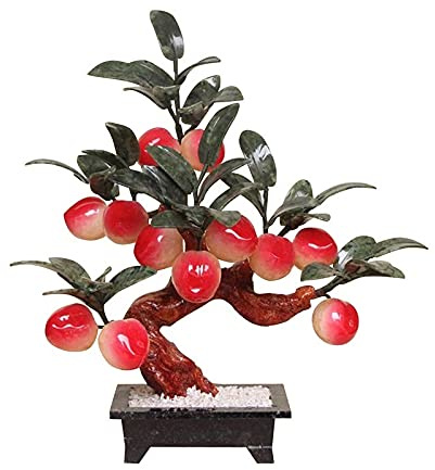Artificial Plants 1pcs Artificial Jade Carved Shou Peach Tree Home Office Decor Jade Flat Peach Decorative Bonsai Ornaments Handcrafted Sculpture 12.5 Inch Fake Plants Bonsai Tree