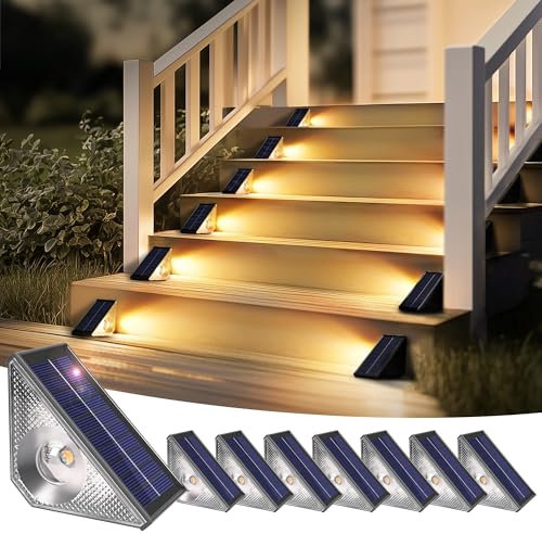 Solpex Lot de 8 lampes solaires d'extérieur étanches à LED pour escaliers extérieurs, marches, clôture, cour, terrasse, gouttière, chemin, décoration, blanc chaud
