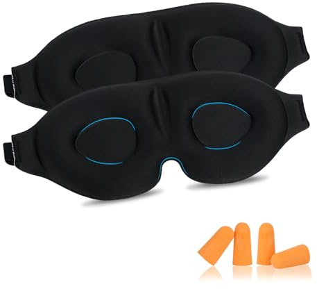 YYTECH Schlafmaske für Seitenschläfer 2er-Pack, Atmungsaktive Ergonomische 100% Lichtblockierende Schlafbrille für Frauen & Herren 3D Schlafmasken mit Verstellbarem Elastisch & Ohrstöpsel für Reisen