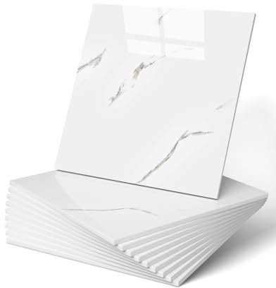 WADILE 20x baldosas adhesivas mármol 30x30cm impermeables para ducha, cocina, baño - Paneles murales PVC blanco nube