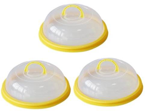 COLLBATH Microwave Food Heating Cover and Plate Splatter Guard Lid Handle, Heat Resistant Yellow Microwave Dish Cover for Kitchen Use, 3pcs Set