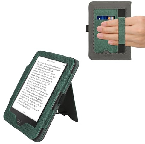 kwmobile Hülle kompatibel mit Tolino Vision 1/2 / 3/4 HD Hülle - Flip Case mit Handschlaufe - Kunstleder Cover - Dunkelgrün Dunkelgrau