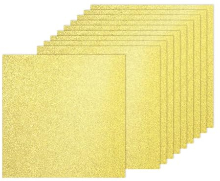 PATIKIL 10 Fogli Carta Glitter Oro Chiaro, 30.5x30.5cm Cartoncini Colorati 250g/m² Carta Scintillante Grande Brillante Schiuma Glitterata per Artigianato Album Ritagli DIY Arte Festa