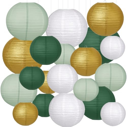 20pcs Papierlampions in Salbeigrün – Runde Papierlaternen in 4 Größen (15/20/25/30 cm) – Lampenschirme als Deko für Hochzeit, Geburtstag, Babyparty & Gartenparty