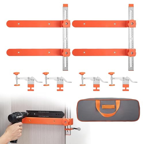 Drawer Slide Installation Jigs Kit, Drawer Slide Jig with Toggle Clamp and Magnetic Arm Punch Locator, More Easily & Fast Install Drawers Slides, for DIY & Pro Fast & Accurate Installation (2 Set)
