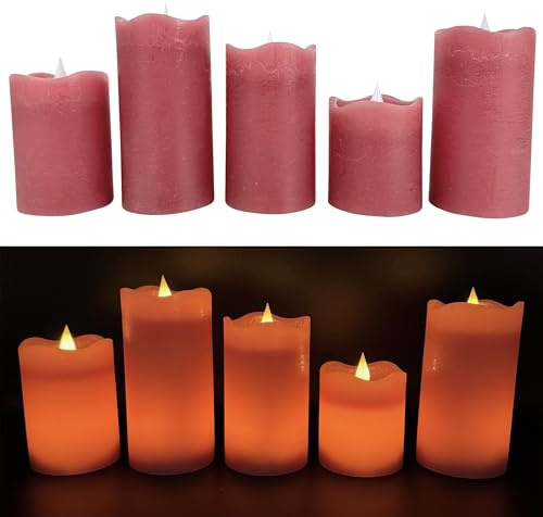 Online Fuchs 5 LED-Kerzen aus Echtwachs mit 6-Stunden Timerfunktion und realistischer Kerzenflamme - ruhiges Standlicht oder natürliches Flackern - Long Shine Funktion (Altrosa)