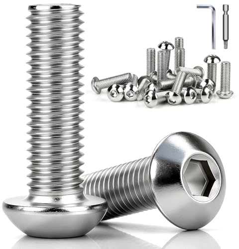 mawmuaw Linsenkopfschrauben M8x12mm Edelstahl M8 Schrauben 25 Stück | Innensechskant, Flachkopfschrauben, Vollgewinde, Möbelschrauben, mit Schlüssel & Bit, DIY ,Möbelreparatur, Montage