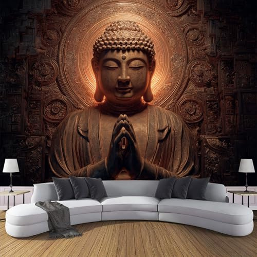 ZISTRCBAO Fotomurales Estatua Sentada En 3D 200x140cm, Papel Tapiz Fotográfico Seda Estilo Zen Retro, Marrón Decoración De Pared Sala Cuarto Oficina Salón