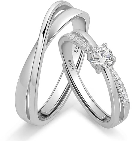 Messia Anillos de Compromiso de Plata Pareja Alianzas de Matrimonio