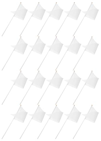 JOINPAYA 20 Piccole Bandiere Portatili su Bastoni in Plastica Bianca Solida, Mini Gagliardetto Triangolare per Feste, Eventi, Decorazioni Esterne e Attività Artistiche, Set da 20 Pezzi