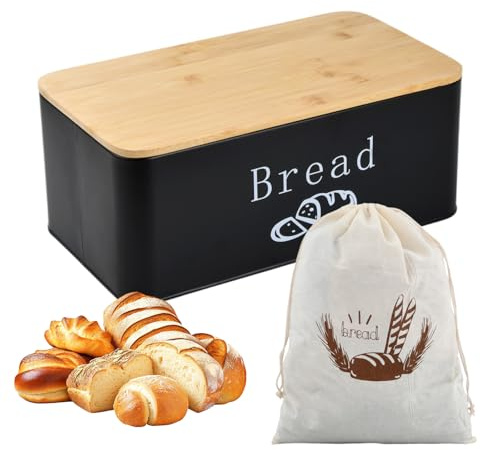 Joyan Brotkasten Metall mit Bambusdeckel als Schneidebrett - Große Brotbox für langanhaltende Frische - Modernes Design Brotkorb & Brotaufbewahrung für Küche - Inkl. Lüftungslöcher