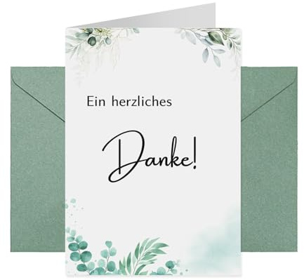 AHEJIOO 15 Stück Dankeskarten Eukalyptus Design inkl. Briefumschläge für Hochzeit, Jugendweihe, Erzieherin, Familie, Freunde, Kollege, Danke Karten mit Umschlag Set, Elegante Dankeschön Karte
