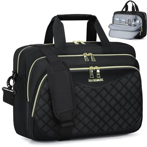 RAINSMORE Laptop Bags for Women 15.6 Inch Briefcase Messenger Bag | Computer Work Bag, Padded Compartment, Water-Resistant, Office Business Travel Black