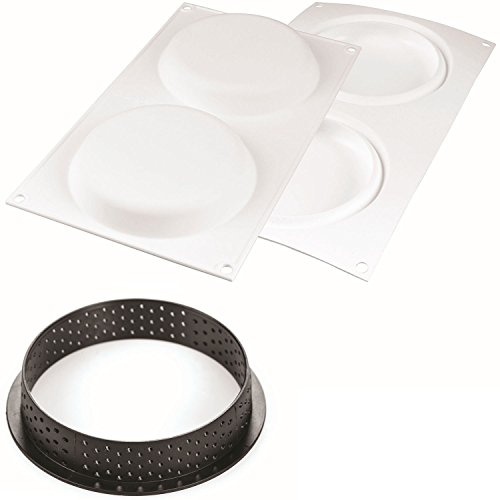 Kit 2 moules tartes 2 cercles perforés d.150 mm x h 20 mm en matière composite + 1 moule silicone 2 empreintes 230 ml